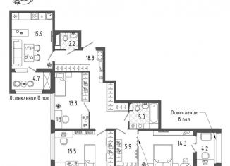 Продаю 3-ком. квартиру, 95 м2, Санкт-Петербург, Приморский район, Белоостровская улица, 28