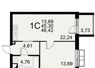 1-ком. квартира на продажу, 46.4 м2, Тульская область, Хлебная площадь