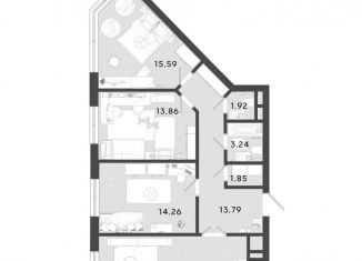 Продается 3-комнатная квартира, 86.3 м2, Калуга, 3-й Академический проезд, 1, Ленинский округ