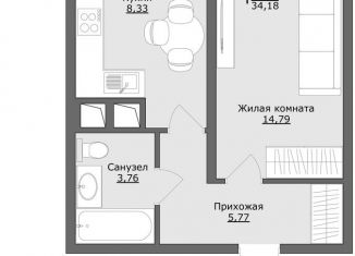 1-комнатная квартира на продажу, 34.2 м2, Московская область