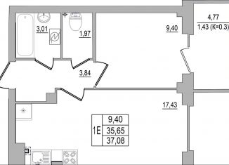 Продается 1-ком. квартира, 37.1 м2, Псков, улица Юности, 32, ЖК Смарт-квартал