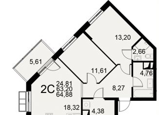 Продам 2-ком. квартиру, 64.9 м2, Тула, Хлебная площадь