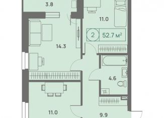 Продаю 2-комнатную квартиру, 52.7 м2, Пермь