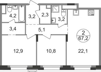 Продажа 2-комнатной квартиры, 67.2 м2, Московская область