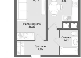 Продаю 1-комнатную квартиру, 34.2 м2, Московская область