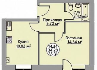 Продаю однокомнатную квартиру, 35.3 м2, Краснодарский край