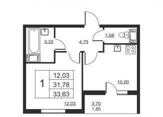 Продам 1-ком. квартиру, 33.6 м2, Ленинградская область