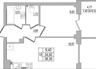Продается однокомнатная квартира, 36.4 м2, Псков, улица Юности, 32, ЖК Смарт-квартал