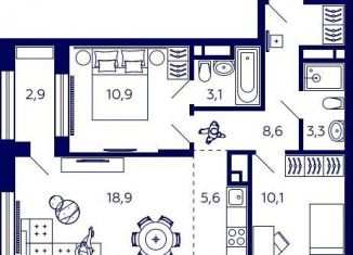 Продажа квартиры со свободной планировкой, 61.8 м2, Уфа, Октябрьский район, улица Энтузиастов, 7