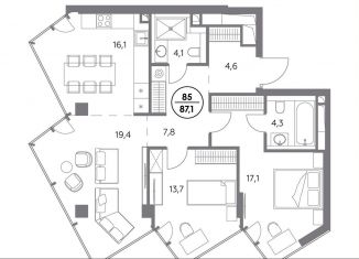 Продаю 2-ком. квартиру, 87.1 м2, Москва, Шлюзовая набережная, 2/1с1