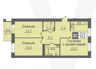 Продажа 3-ком. квартиры, 75.4 м2, рабочий посёлок Кольцово