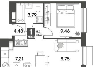 Продаю 1-ком. квартиру, 33.7 м2, Московская область