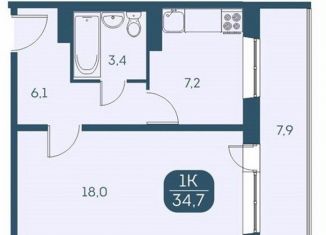 Продается однокомнатная квартира, 34.6 м2, Новосибирская область, Междуреченская улица, 7/1