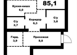 Продаю 2-ком. квартиру, 85.1 м2, Барнаул, Индустриальный район, Взлётная улица, 2Г