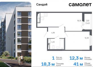 Продается 1-комнатная квартира, 41 м2, Санкт-Петербург, метро Проспект Ветеранов, жилой комплекс Сандэй, 7.2