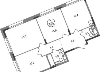 Продаю трехкомнатную квартиру, 73.9 м2, Москва, деревня Рассказовка, 2