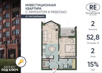 Продается 2-ком. квартира, 52.8 м2, Калининград