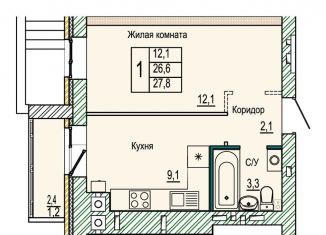 Продается однокомнатная квартира, 27.8 м2, Волгоград, Кировский район