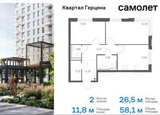 Продажа двухкомнатной квартиры, 58.1 м2, Москва, жилой комплекс Квартал Герцена, к2, метро Домодедовская