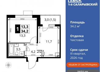 Продажа 1-комнатной квартиры, 34.2 м2, Московская область, Киевское шоссе, с1