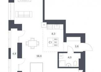 Продам квартиру студию, 54.1 м2, Новосибирск, Красный проспект, 236