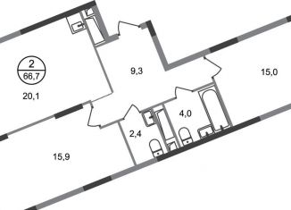 Продается 2-комнатная квартира, 66.7 м2, деревня Рассказовка, деревня Рассказовка, 2