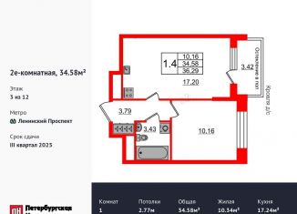 Продаю 1-комнатную квартиру, 34.6 м2, Санкт-Петербург, метро Ленинский проспект