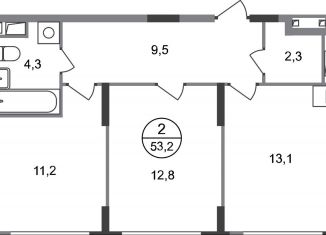 Продается 2-комнатная квартира, 53.2 м2, деревня Рассказовка, деревня Рассказовка, 2