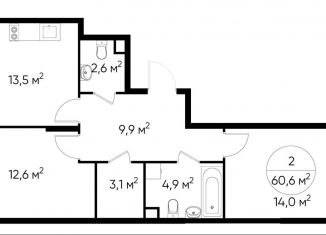 Продажа 2-ком. квартиры, 60.6 м2, Москва, деревня Рассказовка, 1