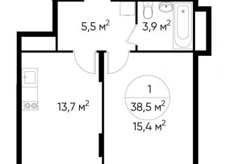 Продаю 1-ком. квартиру, 38.5 м2, Москва, деревня Рассказовка, 1