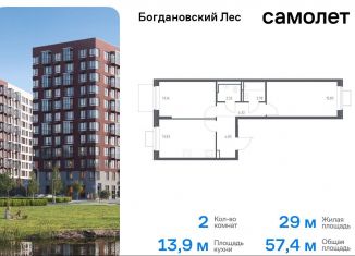 Продажа двухкомнатной квартиры, 57.4 м2, Московская область, жилой комплекс Богдановский Лес, 7.3