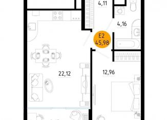 1-ком. квартира на продажу, 46 м2, Рязань