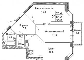 Продам двухкомнатную квартиру, 55.8 м2, Волгоград, Кировский район, улица 70-летия Победы, 19А