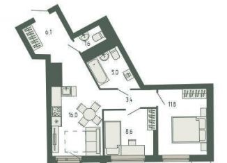 Продам двухкомнатную квартиру, 54.3 м2, Екатеринбург, площадь Жуковского, 8, Чкаловский район