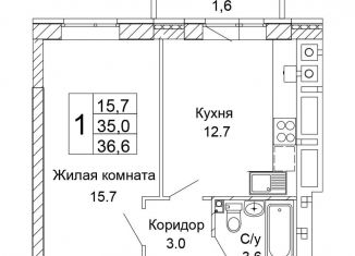 Однокомнатная квартира на продажу, 36.6 м2, Волгоград, Кировский район, улица 70-летия Победы, 21А