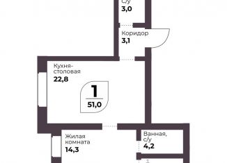 Продам 1-ком. квартиру, 51 м2, посёлок Терема