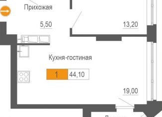 Продажа однокомнатной квартиры, 44.1 м2, Екатеринбург, Ленинский район, улица Академика Бардина, 21