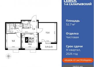 Двухкомнатная квартира на продажу, 52.7 м2, Московская область, Киевское шоссе, с1