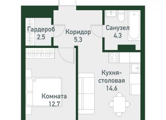 Продам 1-ком. квартиру, 40.6 м2, посёлок Западный, Спортивная улица