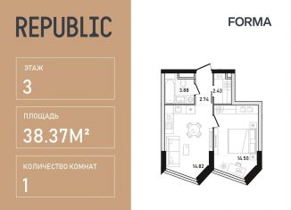 Однокомнатная квартира на продажу, 38.4 м2, Москва, Пресненский район, улица Пресненский Вал, 27с2