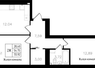 Продаю двухкомнатную квартиру, 55.9 м2, Казань, Авиастроительный район