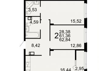 2-ком. квартира на продажу, 62.8 м2, Тула