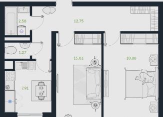 Продается 2-ком. квартира, 60.6 м2, рабочий посёлок Винзили, Сосновая улица, 5