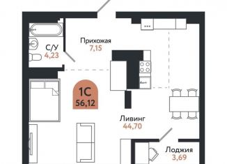 Продается однокомнатная квартира, 56.1 м2, Томская область