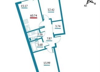 Продается 2-ком. квартира, 60.7 м2, Мурино