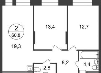 Продам двухкомнатную квартиру, 60.8 м2, Москва, 11-я фаза, к3