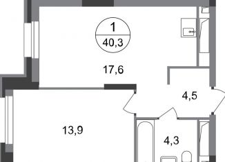 1-комнатная квартира на продажу, 40.3 м2, Московский