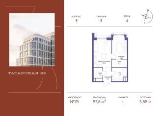 1-ком. квартира на продажу, 57.6 м2, Москва, Большая Татарская улица, 35с20-21