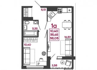 Однокомнатная квартира на продажу, 38 м2, Пензенская область, улица Измайлова, 41В