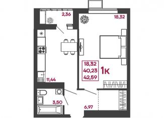 Продается однокомнатная квартира, 42.6 м2, Пензенская область, улица Измайлова, 41В